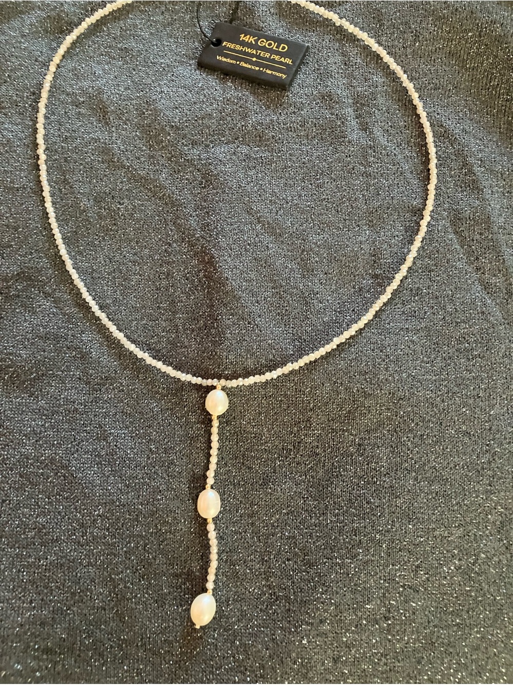 14K Gold Freshwater Pearl Lariat Necklace - White Pearls and  spinel beads.